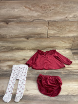 Just One You 3pc Velour Top, Bloomers, & Tights Set Red sz 9m