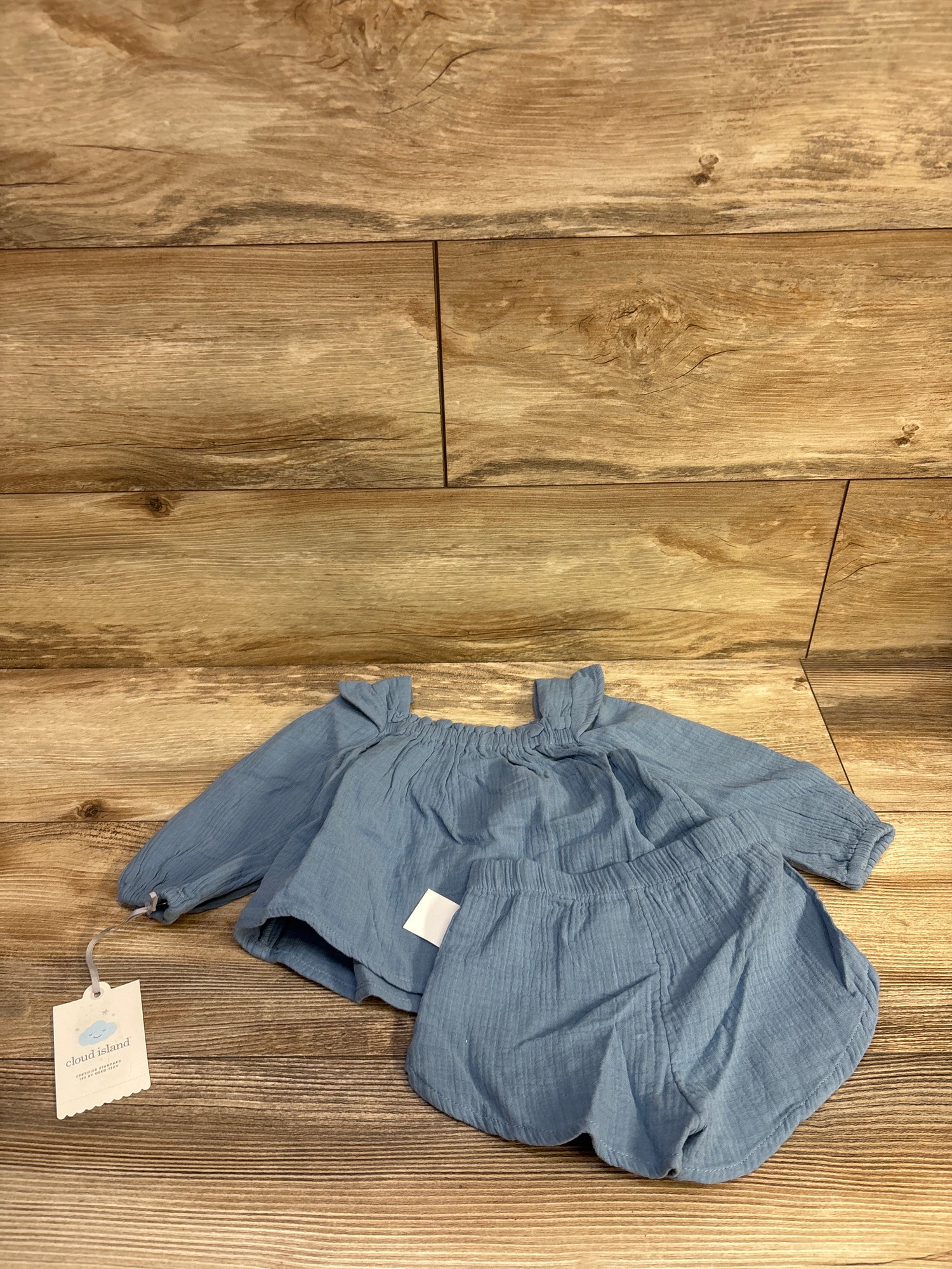 NEW Cloud Island 2pc Gauze Long Sleeve Top & Shorts Set Blue sz 12m
