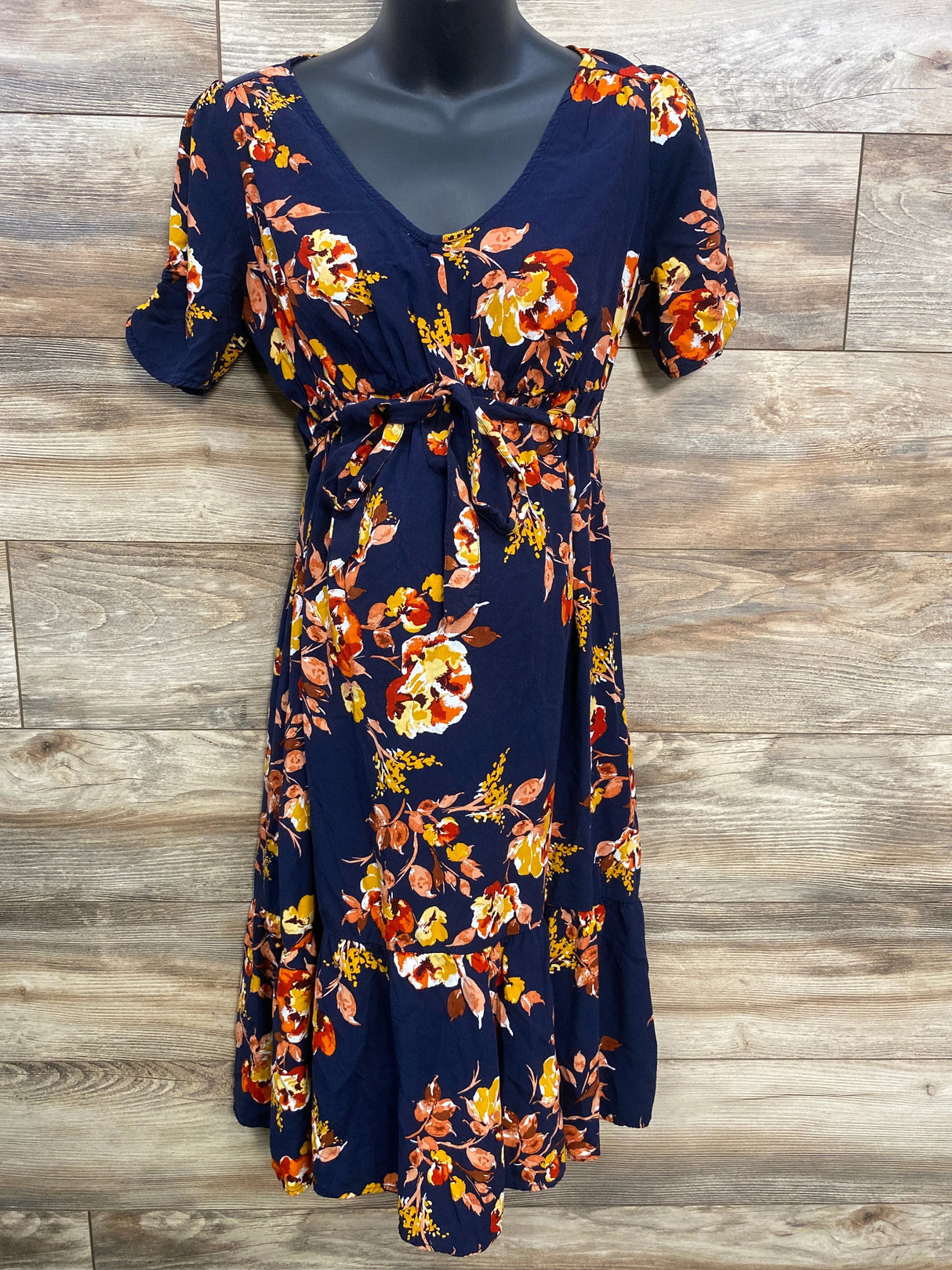 Isabel Maternity Floral Belted Dress Navy sz XS