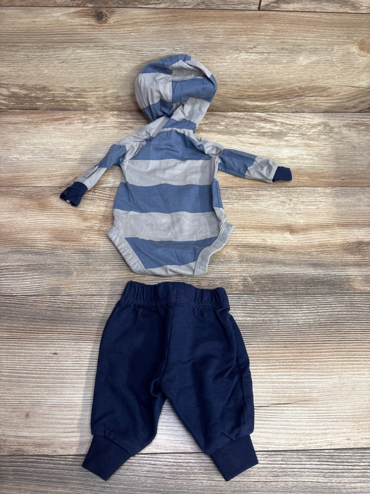 Carter's 2pc Striped Hooded Henley Trim Bodysuit & Bottoms Set Blue sz Newborn