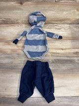 Carter's 2pc Striped Hooded Henley Trim Bodysuit & Bottoms Set Blue sz Newborn