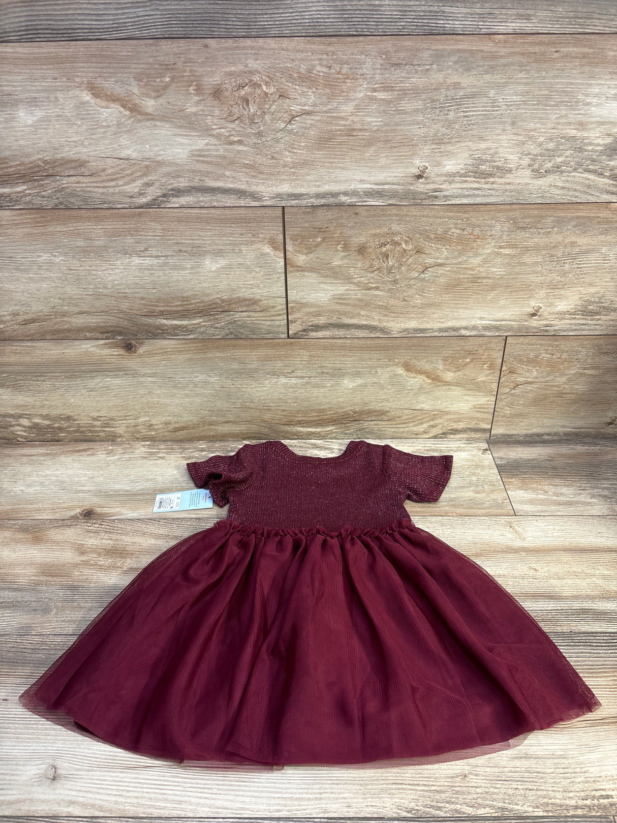 NEW Cat & Jack Sparkle Ribbed Tulle Dress Burgundy sz 3T