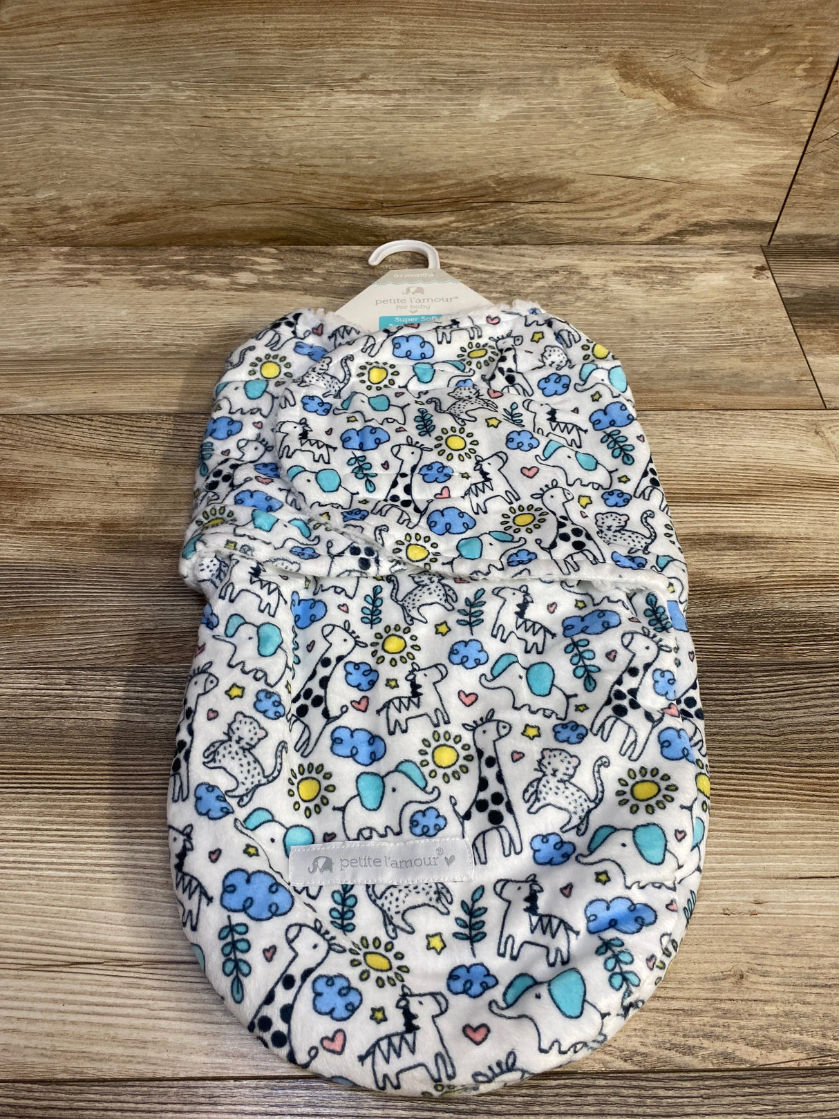 Petite L'amour Animal Print Swaddle Sack White sz Newborn