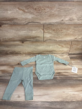 NEW Cloud Island 2pc Ribbed Kimono Bodysuit & Pants Set Sage sz 0-3m
