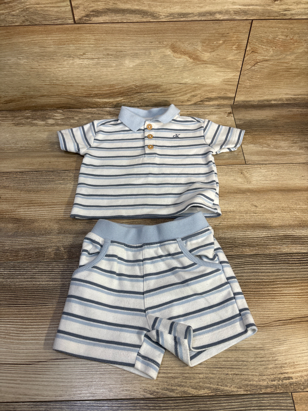 Calvin Klein 2pc Striped Polo Shirt & Shorts Set White sz 3/6m