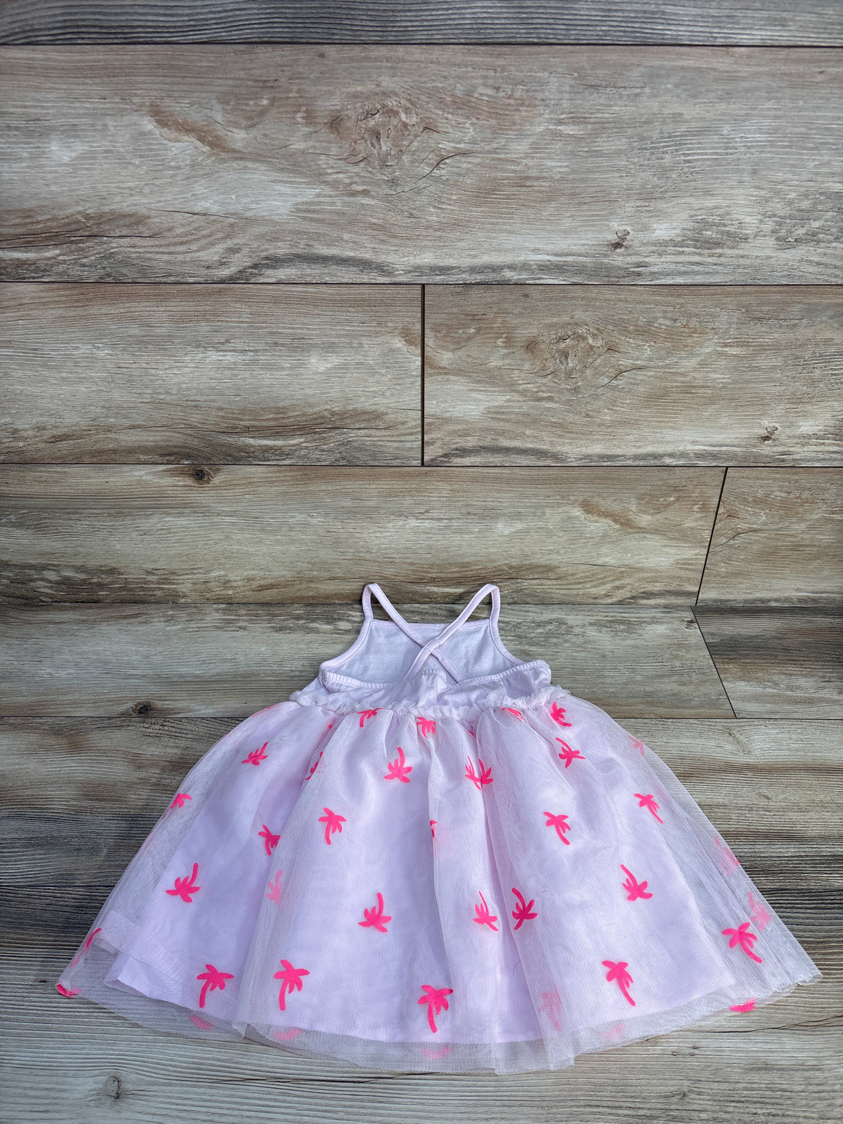 Cat & Jack Palm Tree Tulle Tank Dress Pink sz 3T