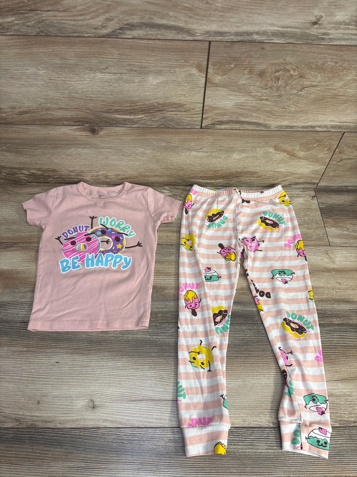 Tropical 2pc Donut Worry Be Happy Shirt & Pants Pajama Set Peach sz 5T