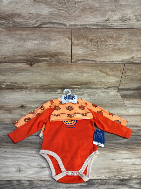 NEW Life is Good 3pc Pumpkin Bodysuit Set Orange sz 6-9m - Me n Mommy To Be