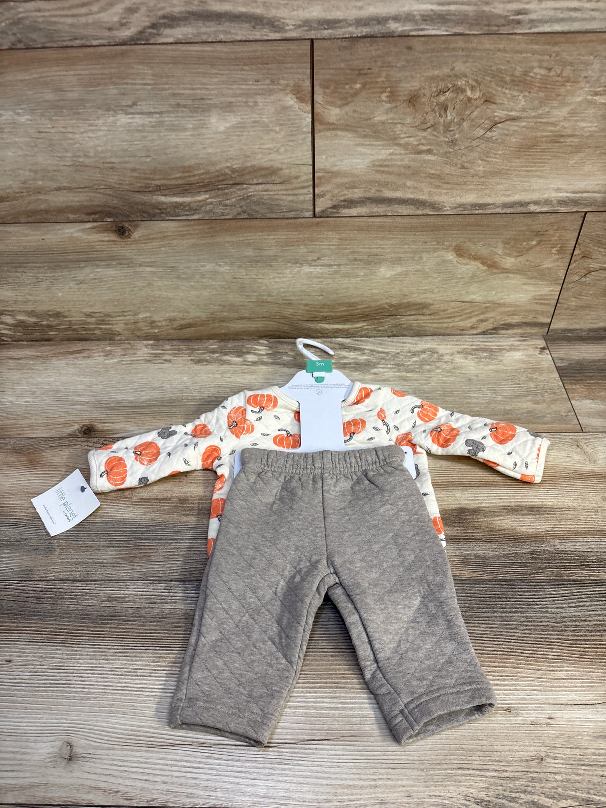 NEW Little Planet 2pc Quilted Pumpkin Sweatshirt & Joggers Set Ivory sz 3m