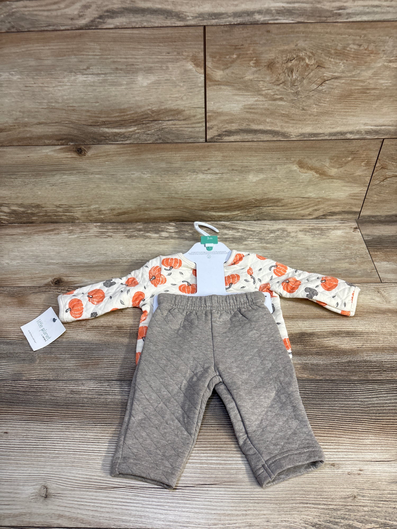 NEW Little Planet 2pc Quilted Pumpkin Sweatshirt & Joggers Set Ivory sz 3m
