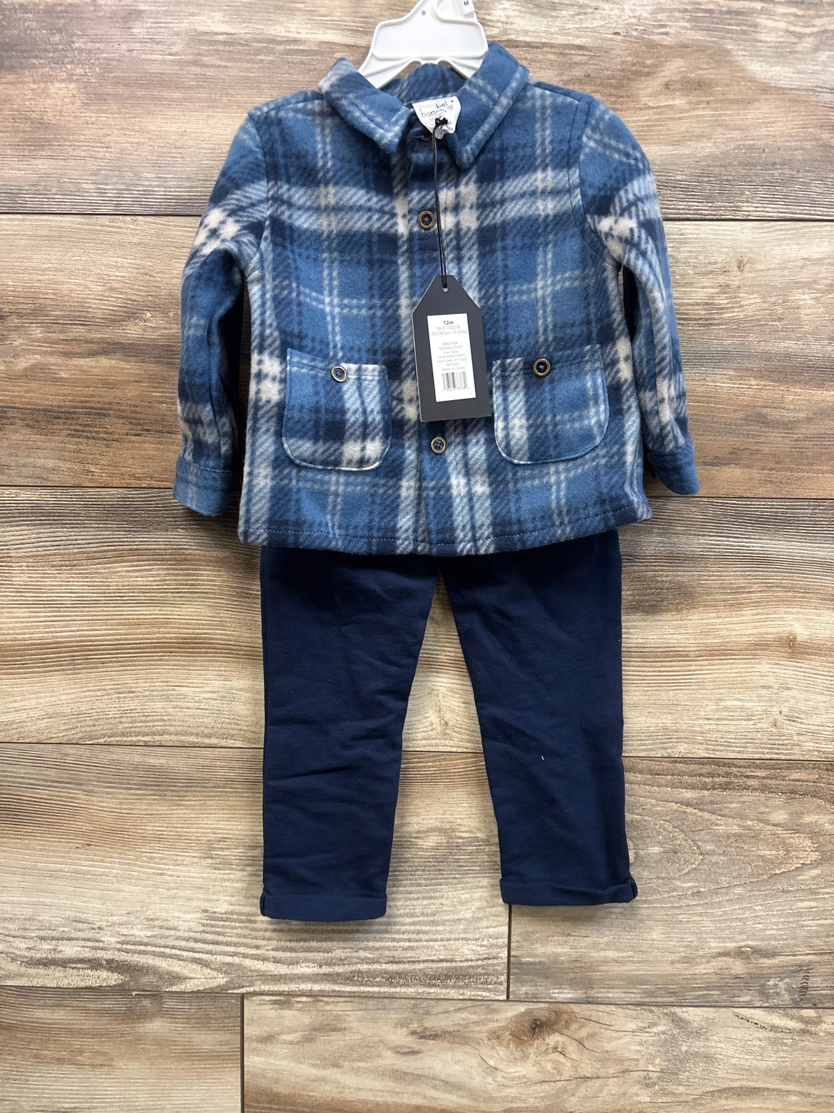NEW Bon Bebe 2pc Fleece Shacket & Pants Set Blue sz 12m