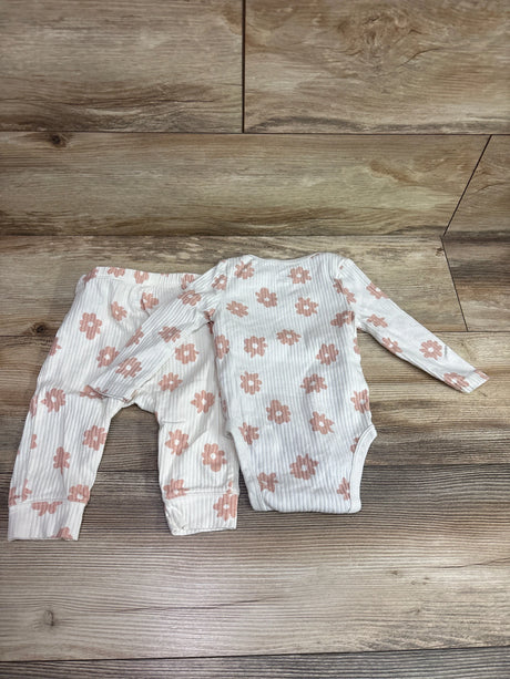 Cloud Island ribbed 2pc white bodysuit and pants set with pink floral print, size 12m