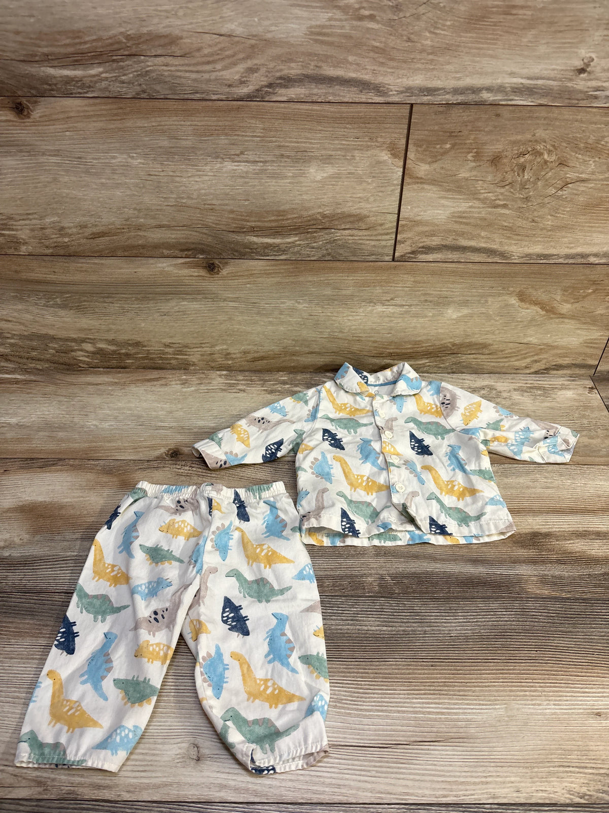 Mothercare 2pc Dinosaur Button-Up Shirt & Pants Set Ivory sz 1-3m