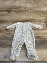 Leopard print baby onesie with pink trim, soft fleece footed sleeper for infants