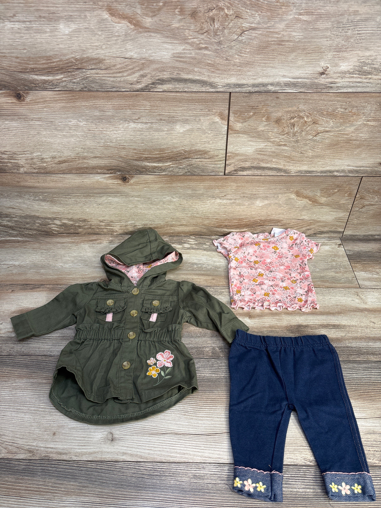 Little Lass 3pc Floral Jacket Set Green sz 3-6m