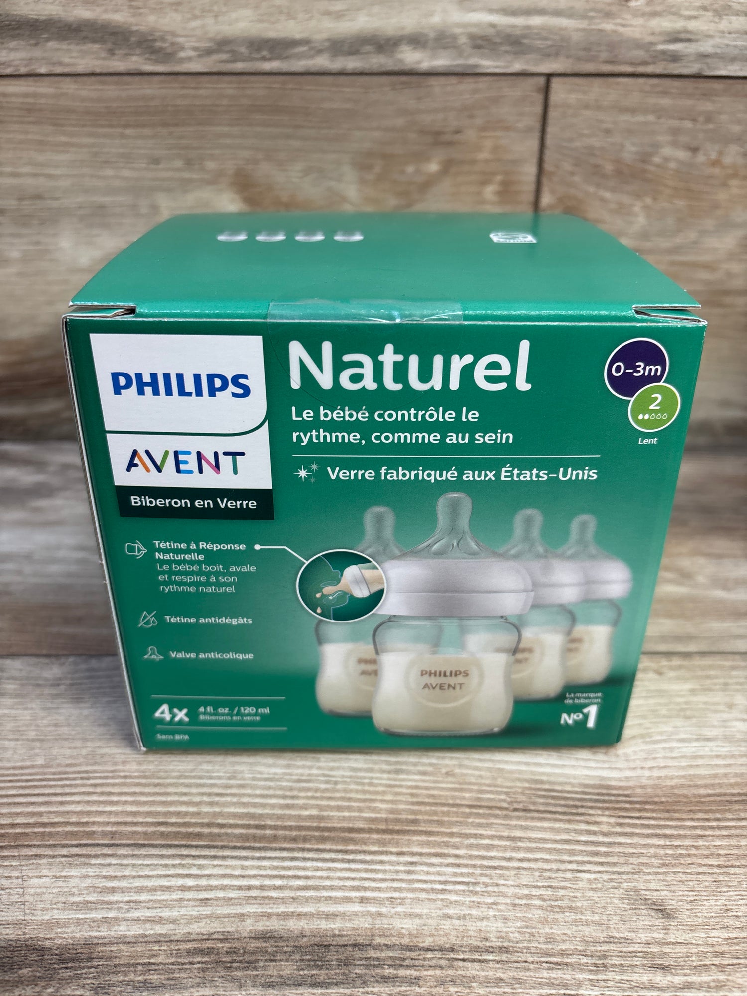 NEW Philips Avent Natural Glass Baby Bottles Slow Flow 4oz 4pk