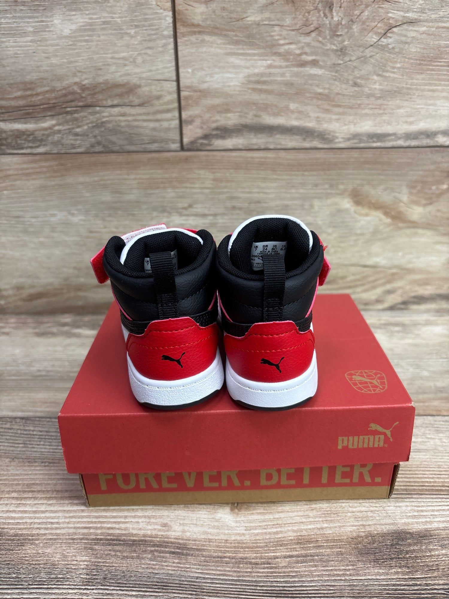 NEW Puma Rebound V6 Easy On Mid Top 'Black-Red' Sneakers sz 8c