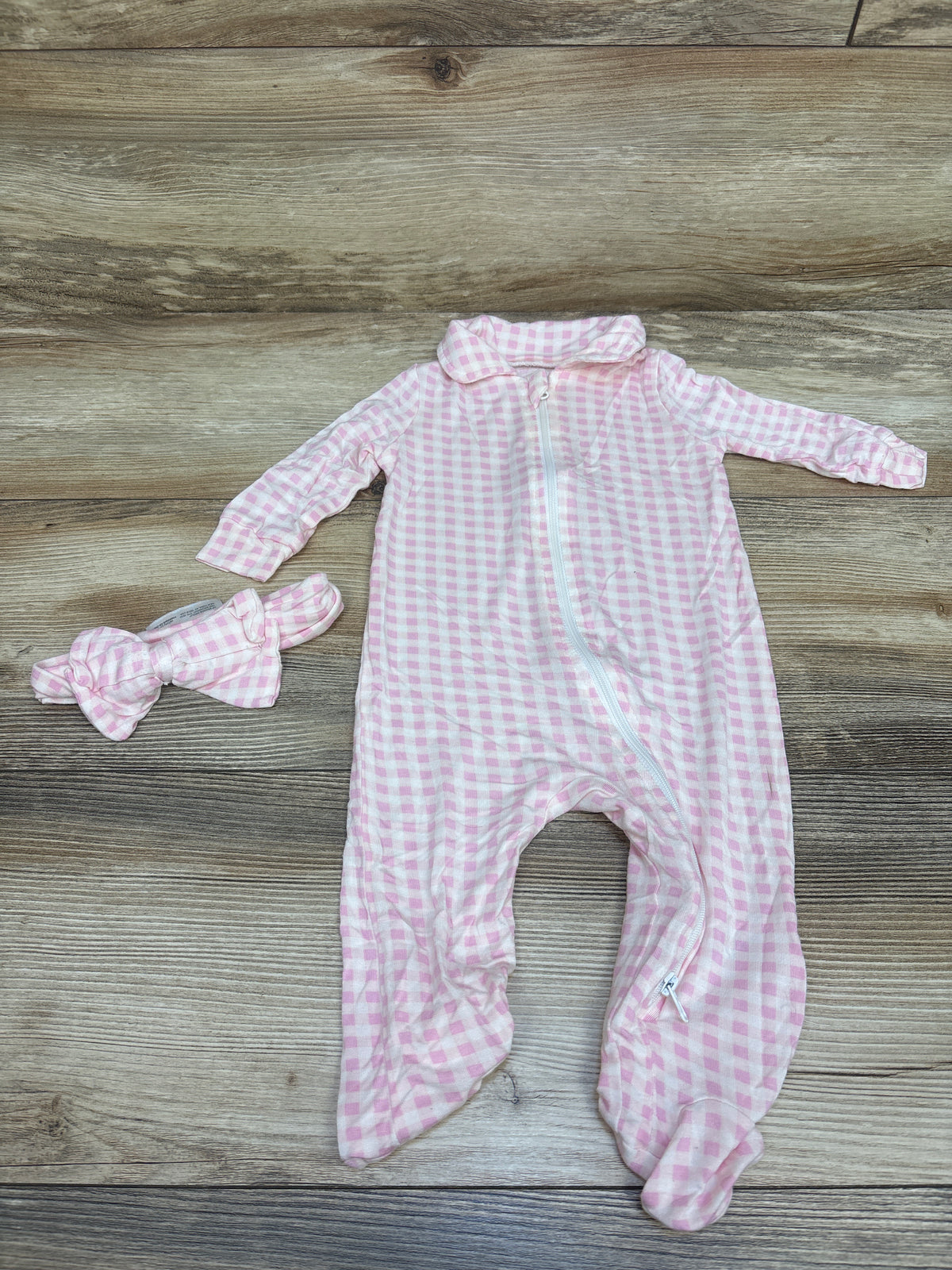 Milkberry 2pc Bamboo Collared Footie & Headband Set Pink sz 0-3m