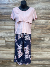 2pc Nursing Shirt & Floral Pants Pink sz Small - Me 'n Mommy To Be