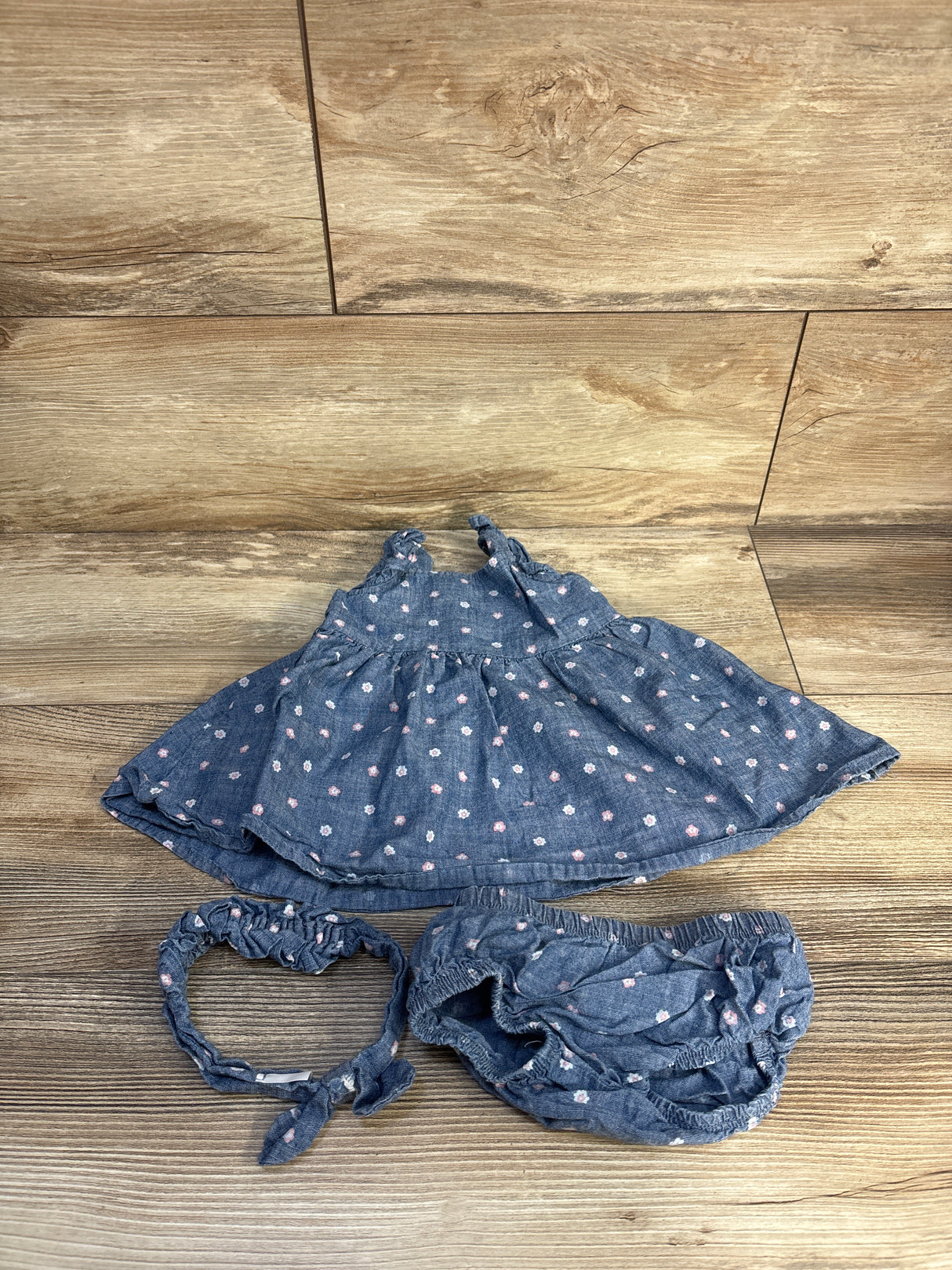 Daisy Fuentes 3pc Chambray Dress Set Blue sz 0/3m
