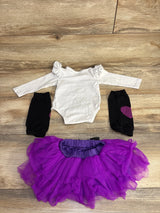 White ruffle onesie with black heart leggings and purple tutu skirt for baby girl