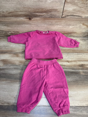 Pink toddler sweatshirt and jogger pants set on wooden floor