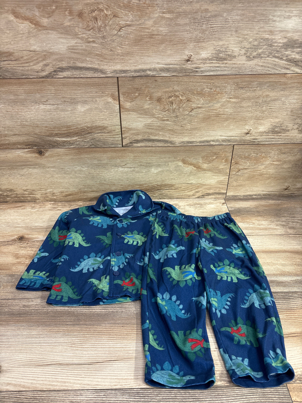 Just One You 2pc Coat Style Dino Pajama Set Blue sz 2T