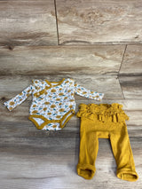 Catherine Malandrino 2pc Floral Waffle Knit Bodysuit & Pants Set White sz 3-6m