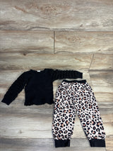 2pc Ribbed Ruffle Sleeve Shirt & Leopard Print Pants Black sz 2-3T