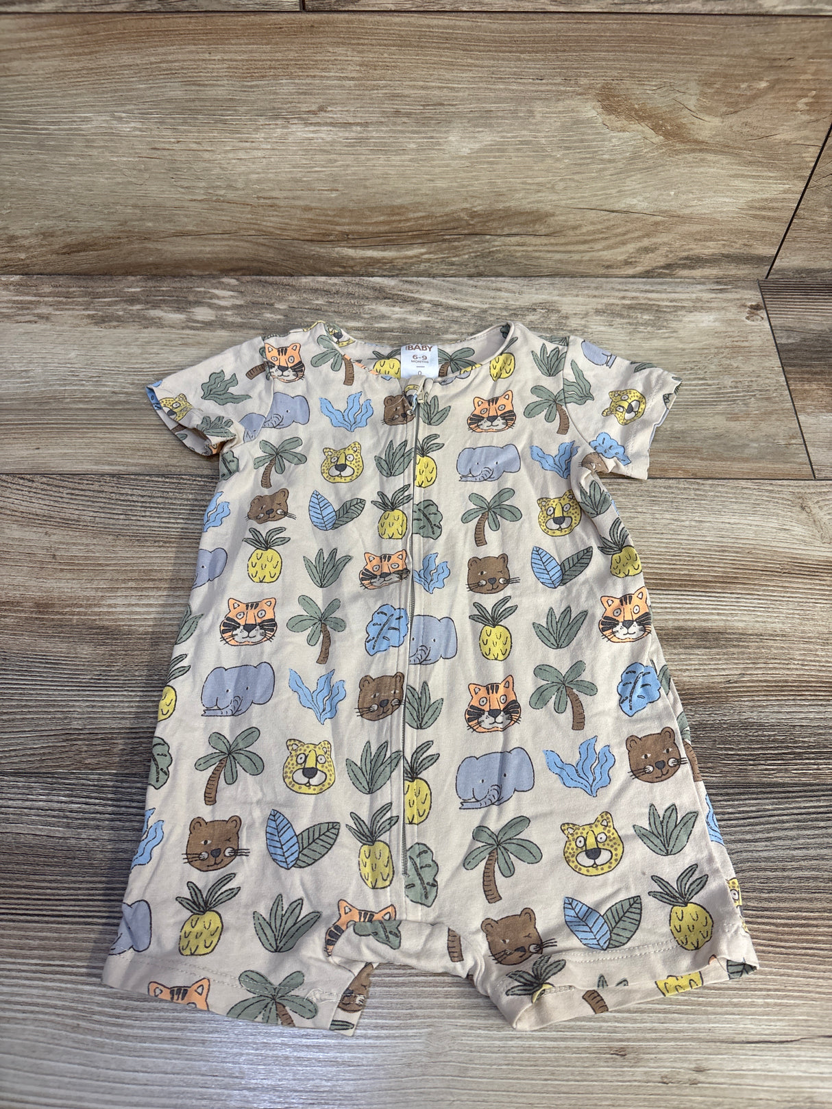 Cotton On Baby Organic Short Sleeve Zip Romper Beige sz 6-9m
