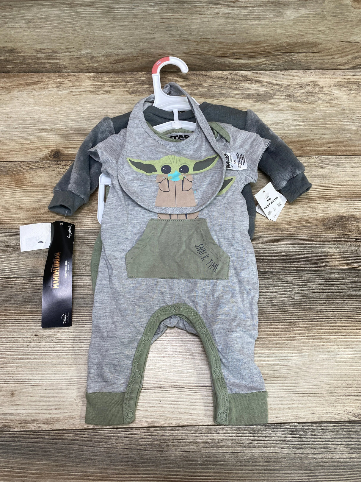 NEW Star Wars 4pc Grogu Coverall & Sweatshirt Set Grey sz Newborn