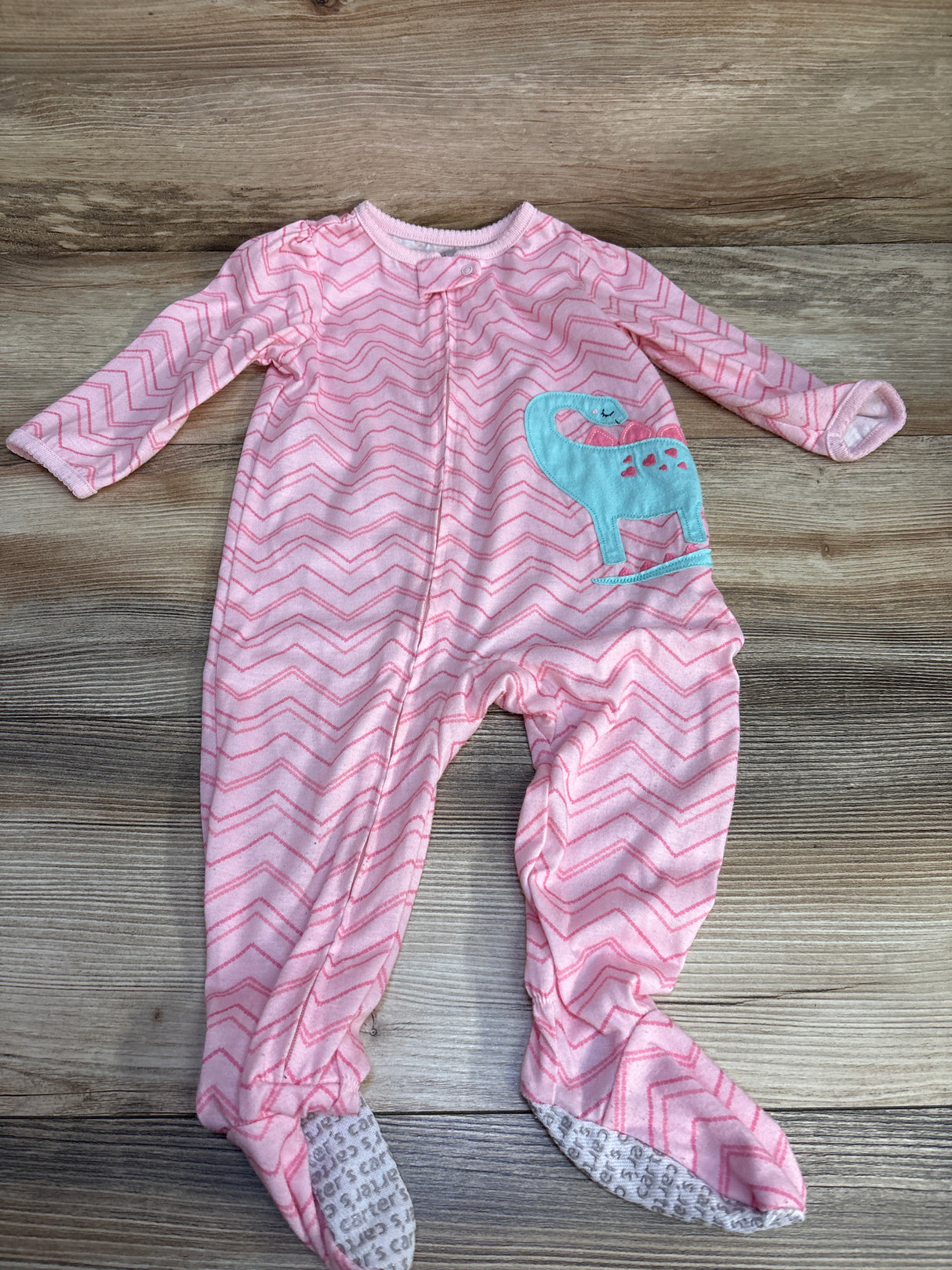 Simple Joys Striped Heart Dino Sleeper Pink sz 12m