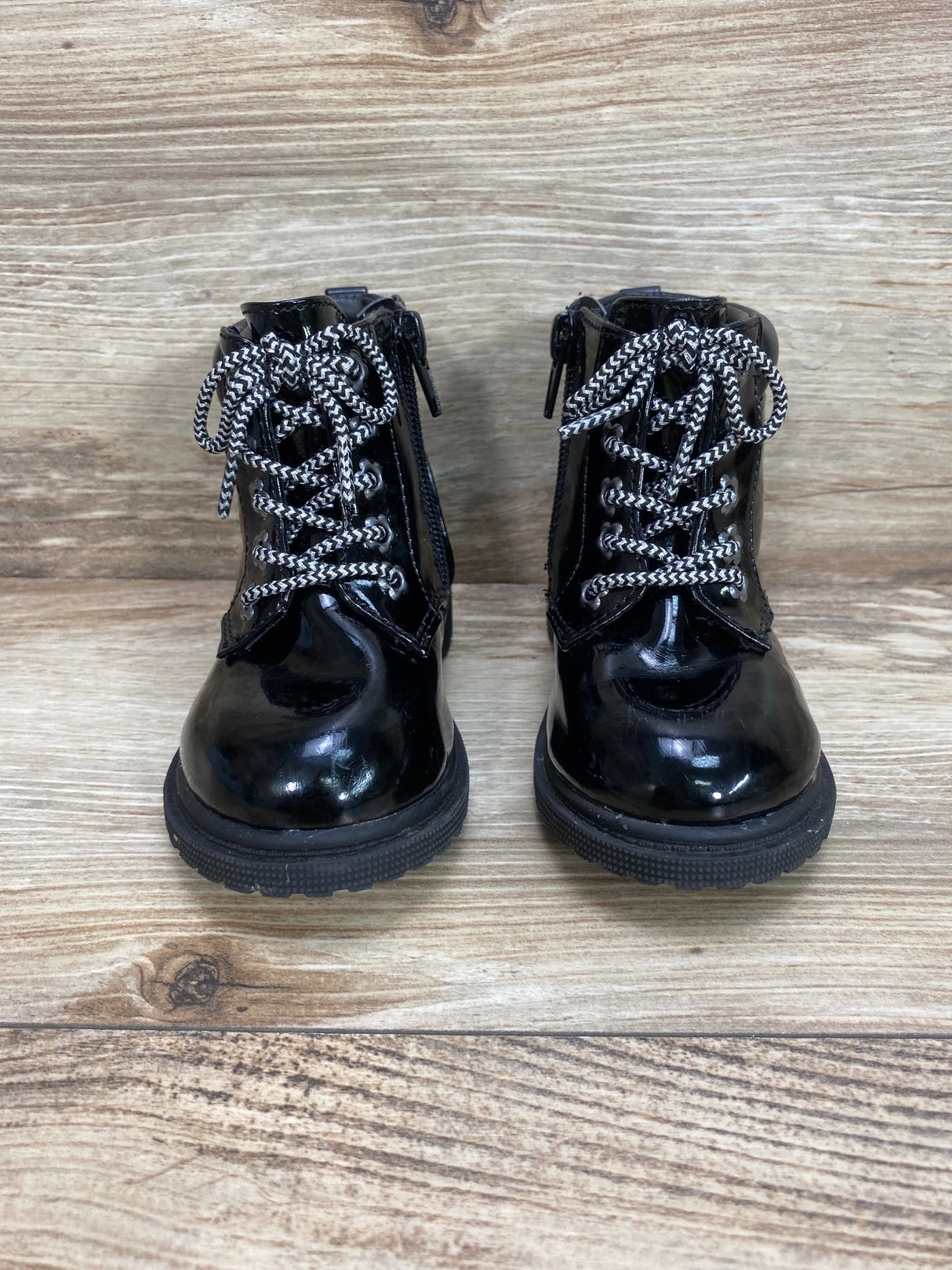 Wonder Nation Patent Moto Fashion Combat Boots Black Sz 6c