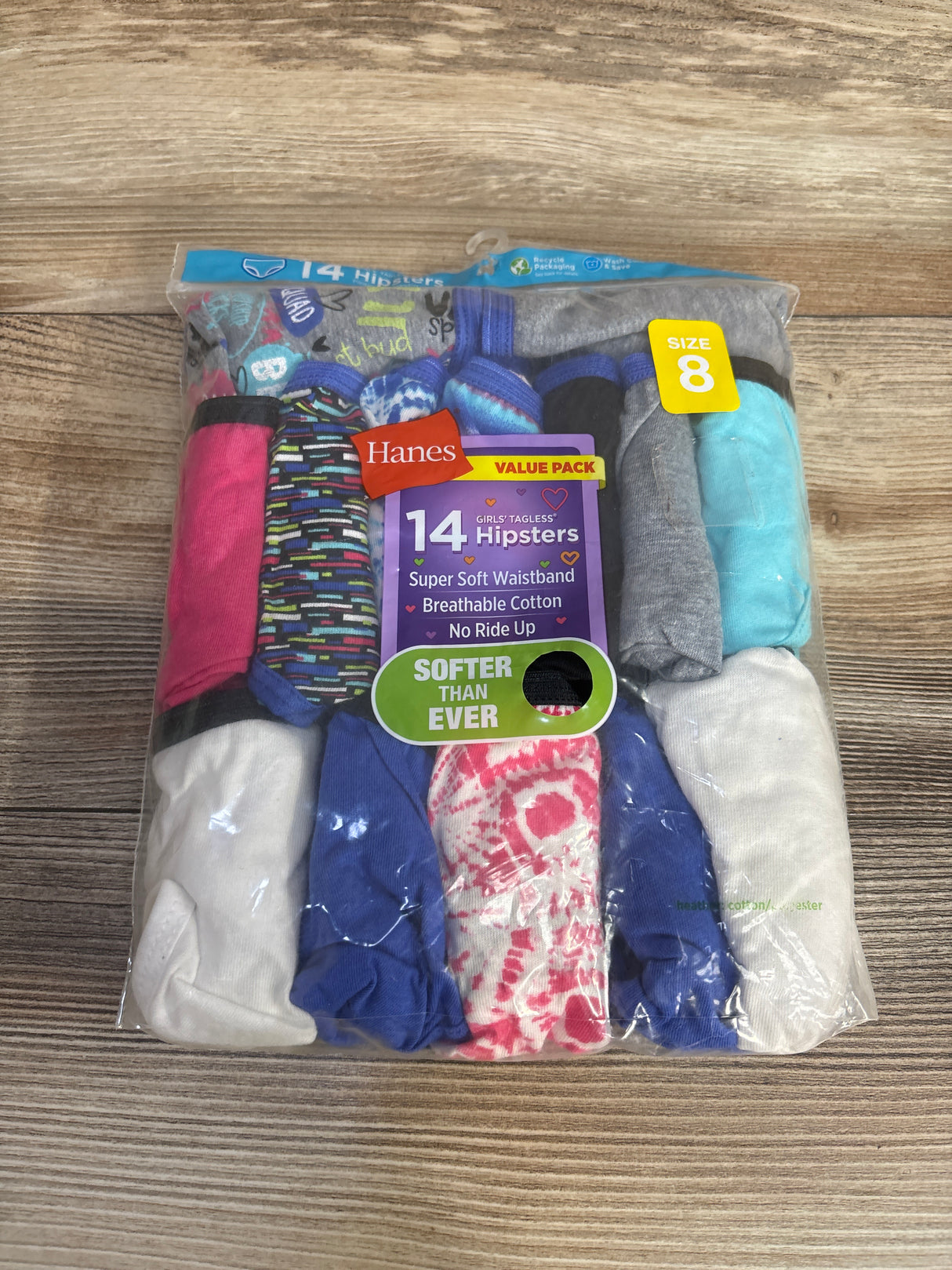 NEW Hanes Girls' Tagless Hipster Underwear 14pk sz 8