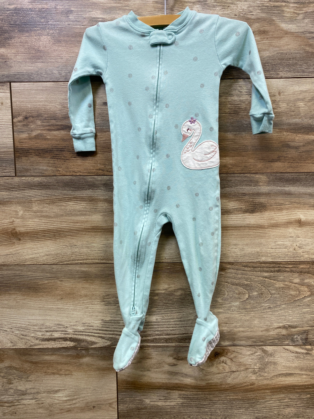 Carter's Swan Polka Dot Sleeper Teal sz 18m