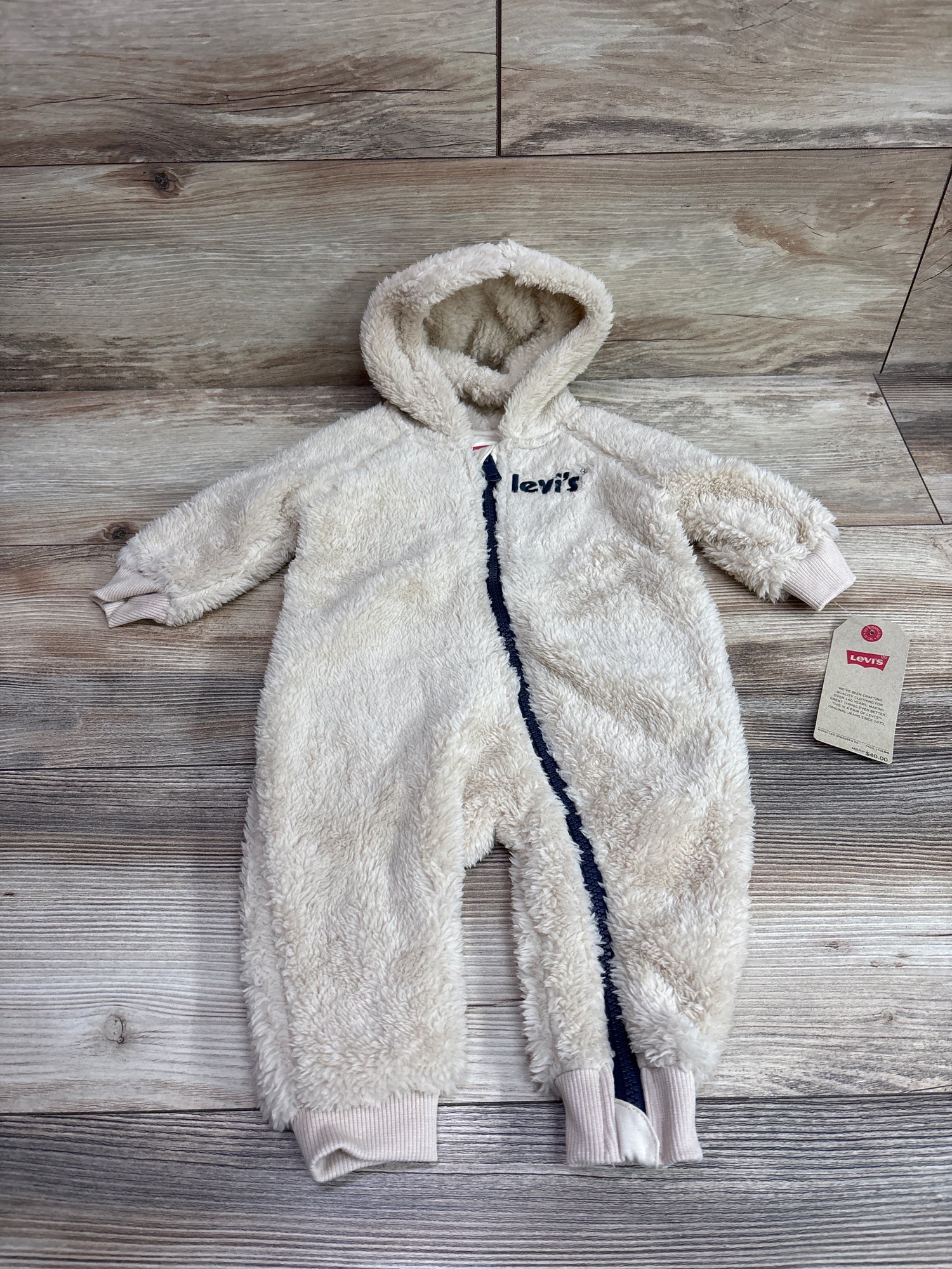 NEW Levi's Plush Hooded Coverall Beige sz 6m