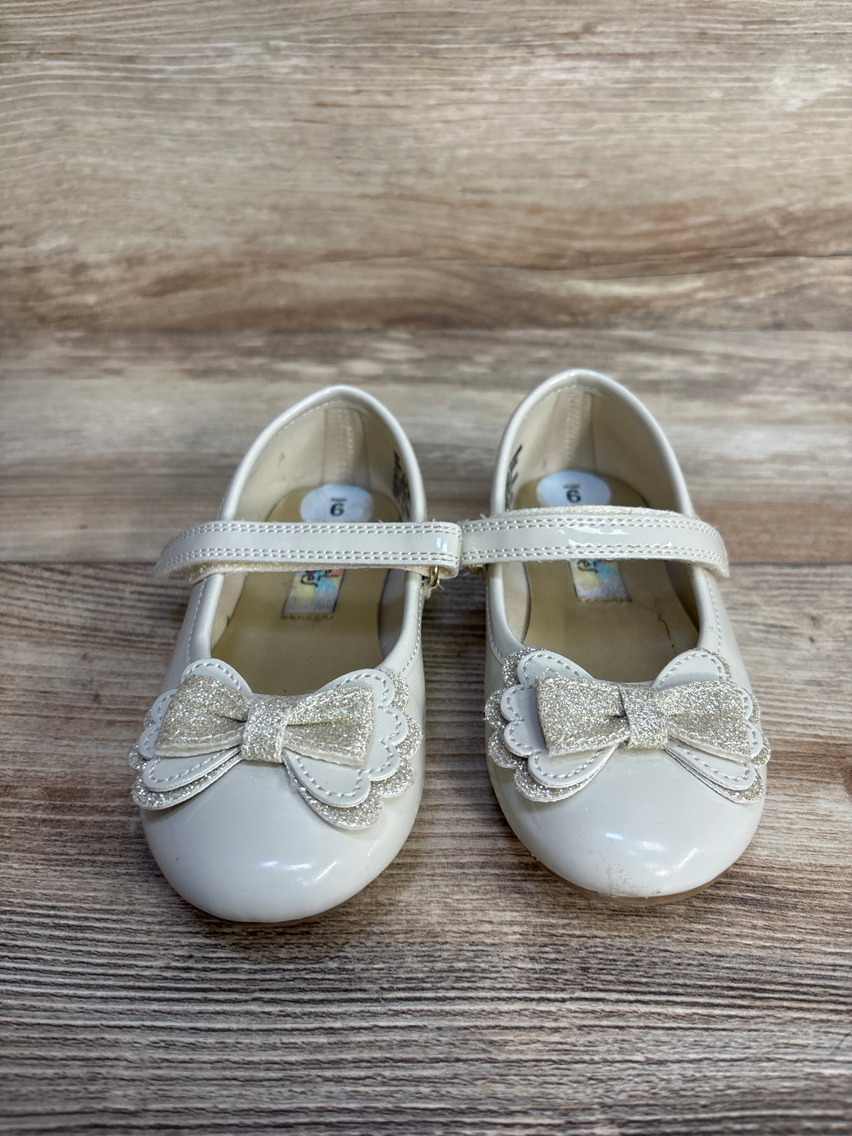 Rachel Shoes Mary Jane Flats w/ Bow, Beige sz 9c