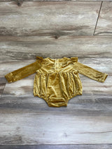 Mudpie Velvet Ruffle Romper Yellow sz 9-12m