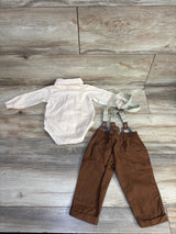 3pc Button Up Bodysuit & Suspenders Set Tan sz 3-6m