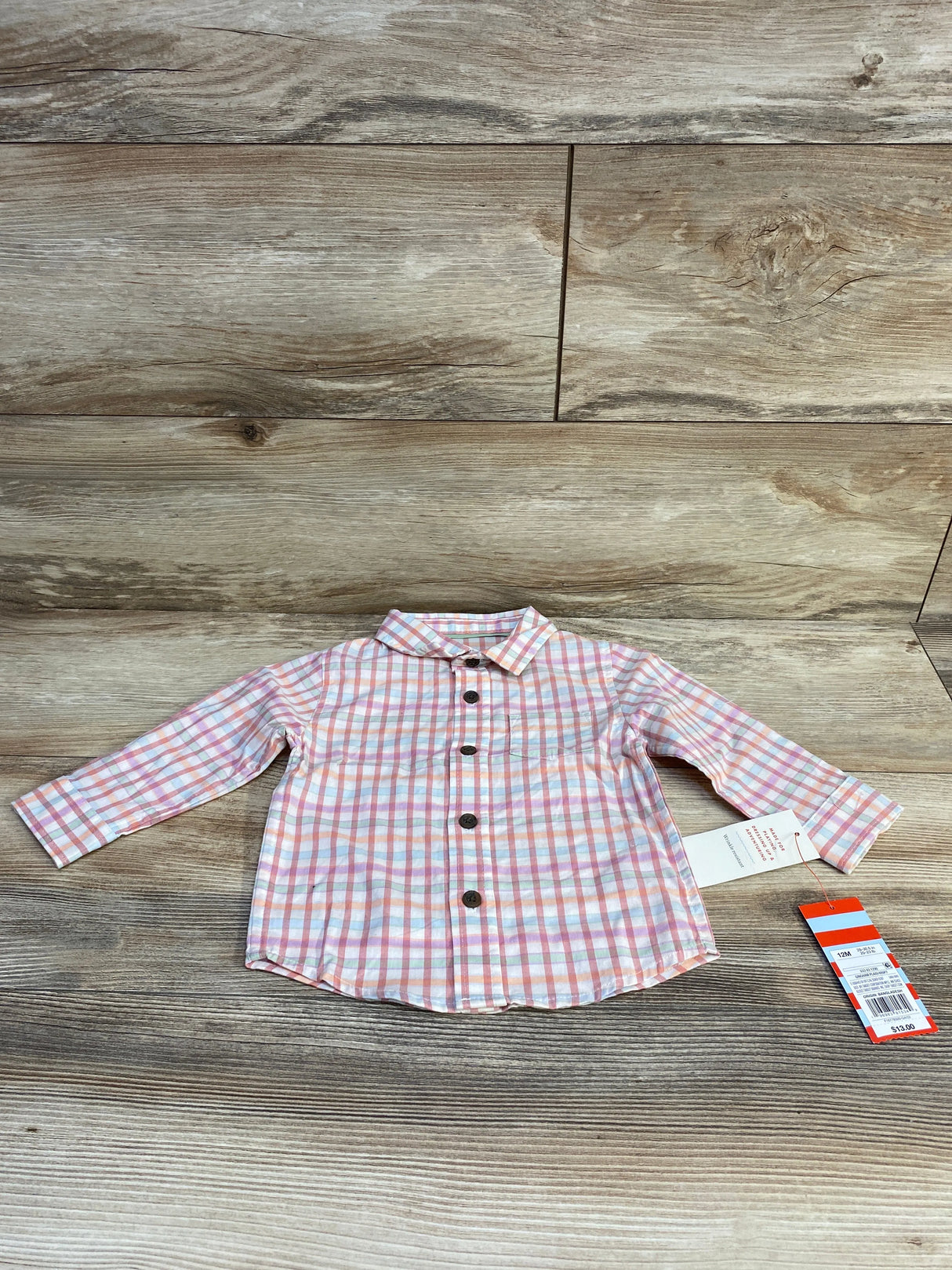 NEW Cat & Jack Plaid Button-Up Shirt Pink sz 12m