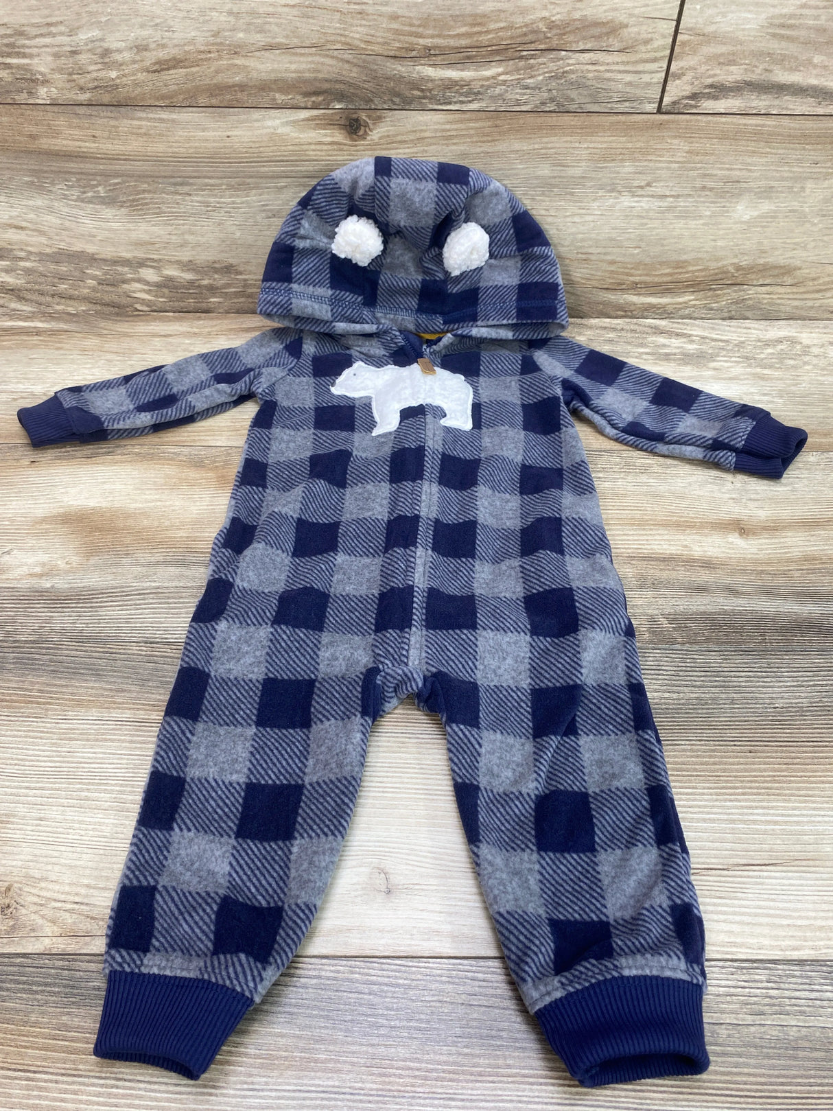 Carter's Plaid Hooded Fleece Coverall Navy sz 12m