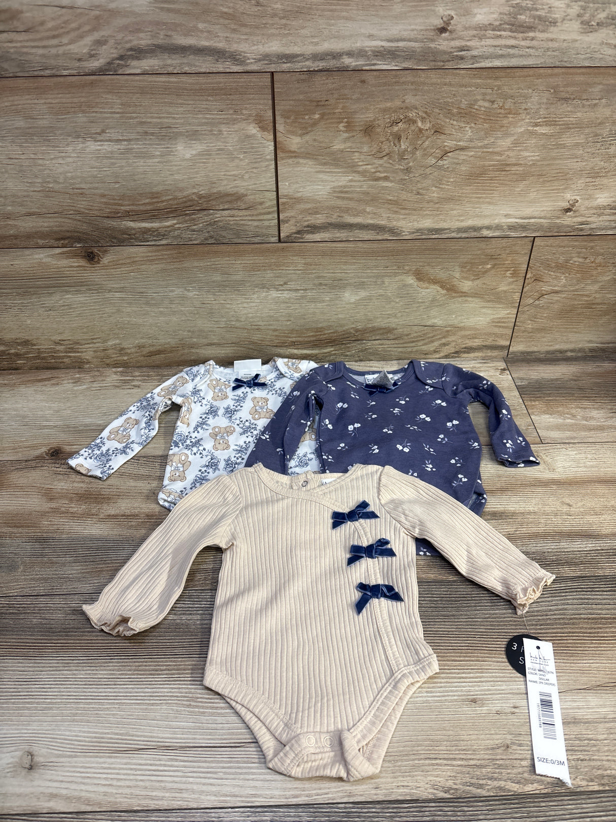NEW Nicole Miller 3pk Long Sleeve Bodysuit Set Blue sz 0/3m
