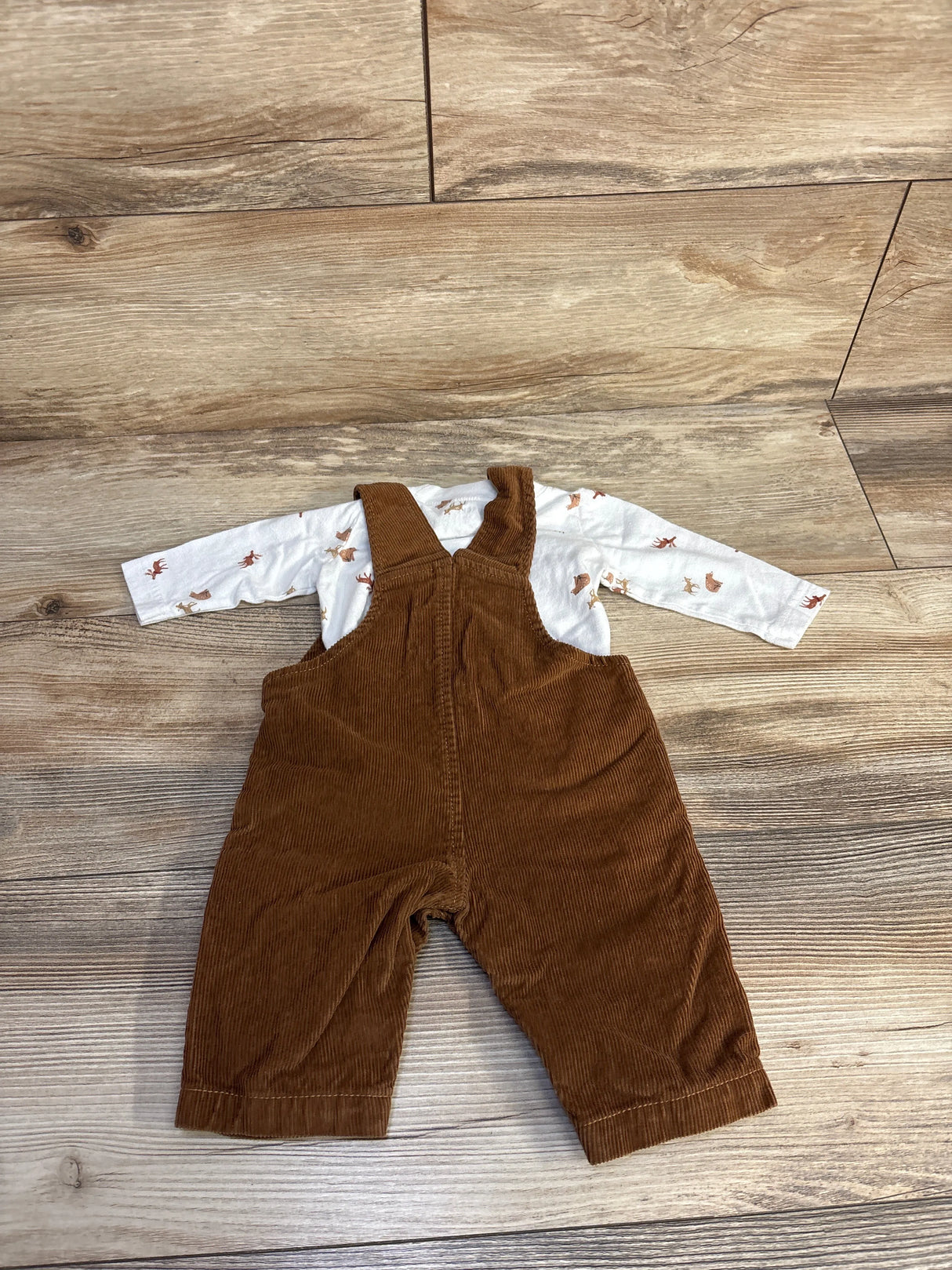 Carter's 2pc Corduroy Moose Print Overall & Shirt Set White/Brown sz 3m