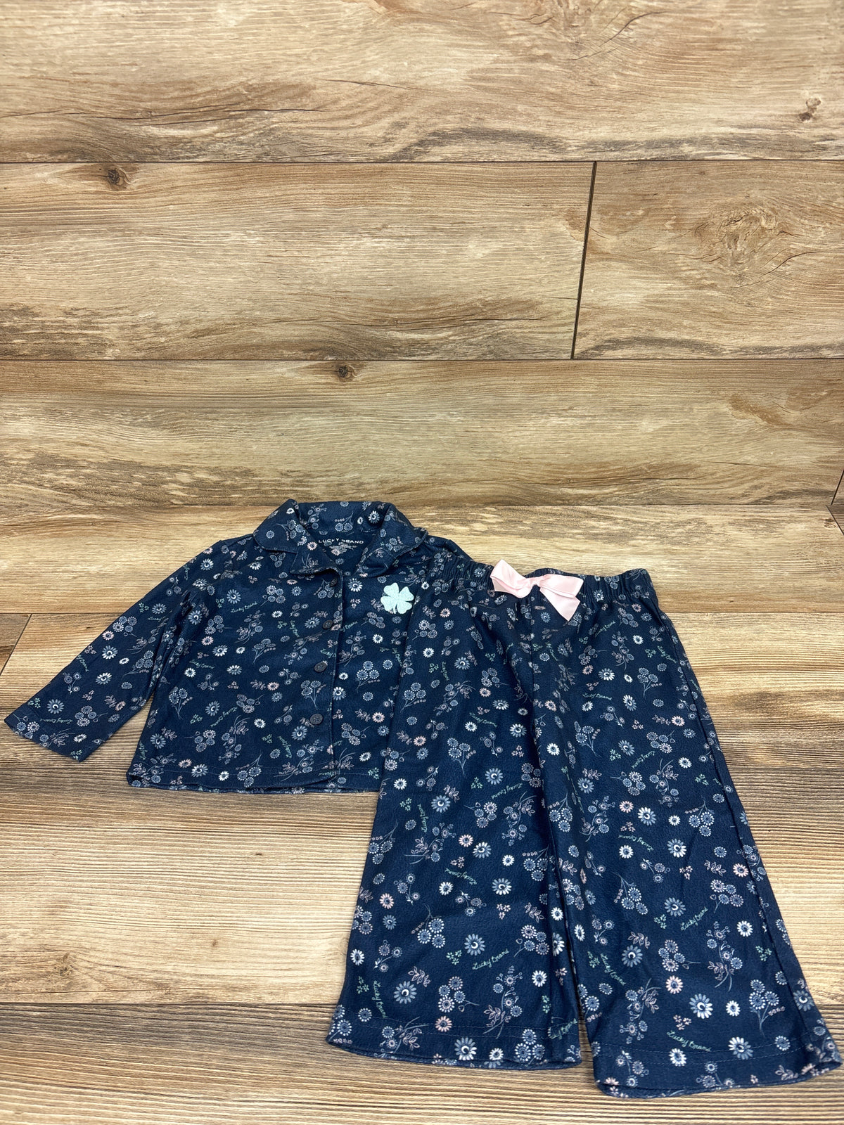Lucky Brand 2pc Floral Coat-Style Pajama Set Navy sz 2T