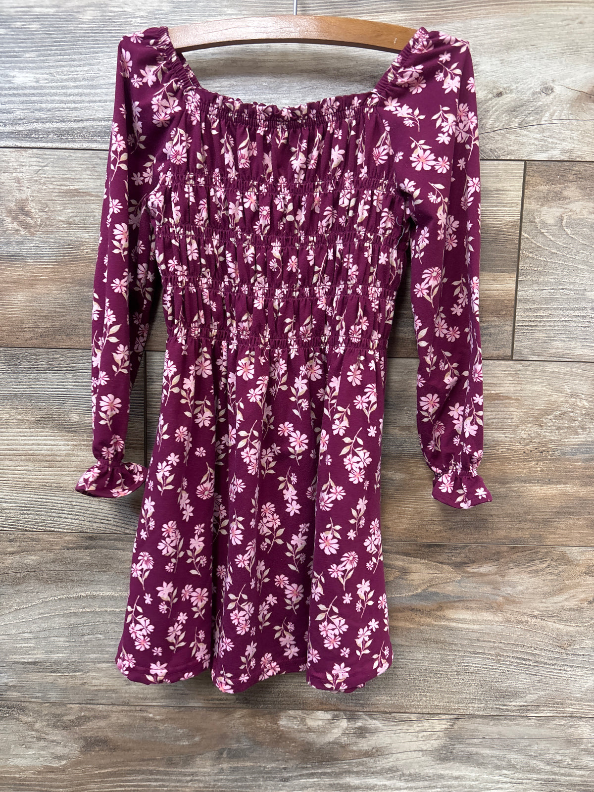Btween Floral Long Sleeve Smocked Dress Maroon sz 5T