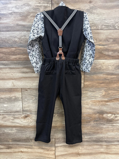 3pc Floral Suspender Set Black sz 4-5T - Me n Mommy To Be