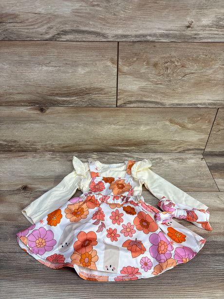 3pc Floral Ghosts Pinafore Dress Set White sz 3-6m - Me n Mommy To Be