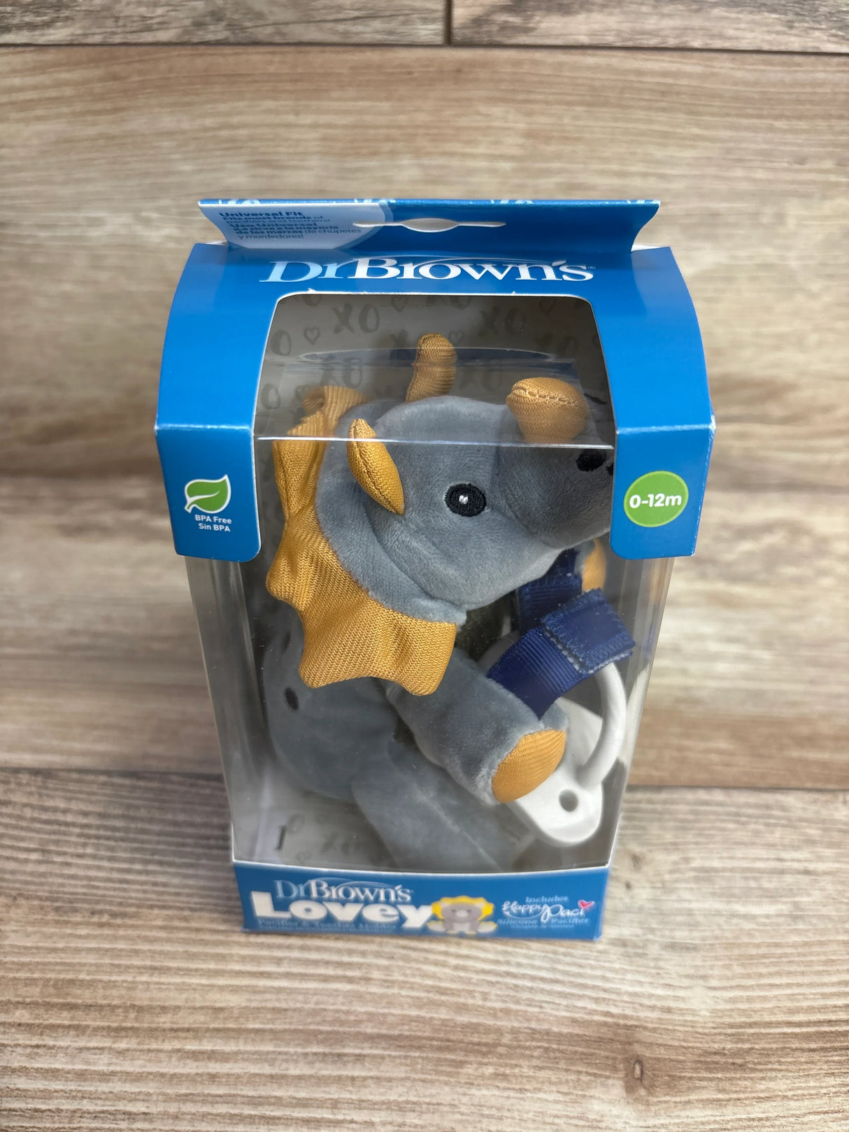 NEW Dr. Brown's Lovey Pacifier & Teether Holder - Grey Triceratops