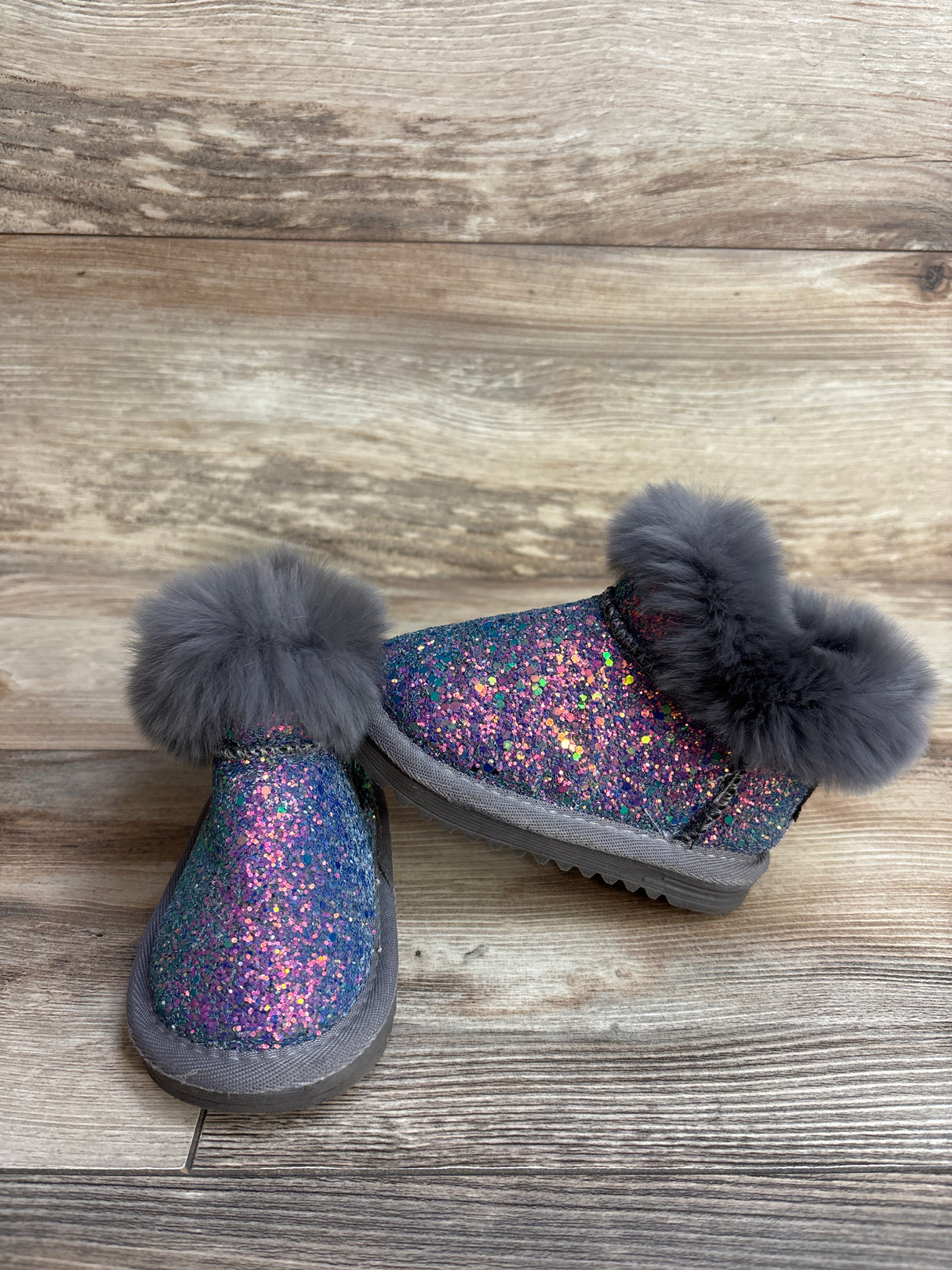 Glitter Faux Fur Ankle Boots Grey sz 5c