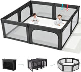 Doradotey 8-Panel Foldable Baby Playpen with Adult Door Grey 59x71''